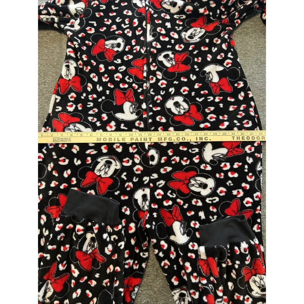 Disney Brand Adult XL Fleece Pajamas Minnie Mouse One Piece Hooded Sleepwear - Picture 4 of 8